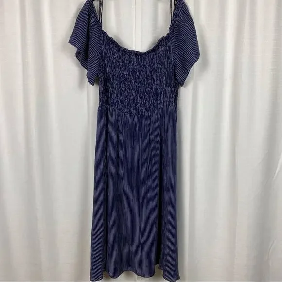 City Chic Blue&White Stripe Off The Shoulder Smocked Midi Dress Sz.L(20) - Picture 10 of 13